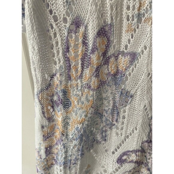 Chicos Women’s Size Large Floral Printed Pointelle-Stitch Open Knit Sweater - Picture 10 of 12